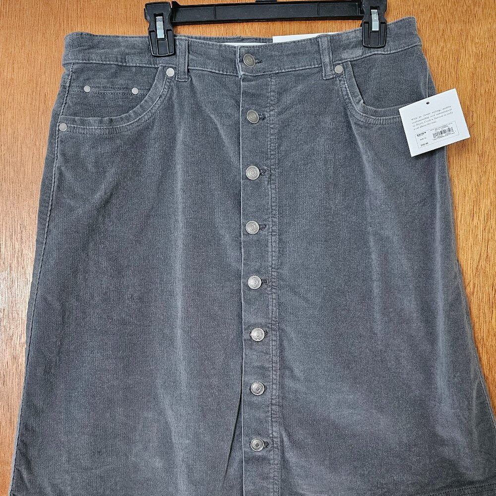 Grey Corduroy Front-Button Skirt